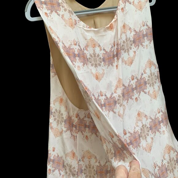 MORGAN CARPER Anthropologie Abstract Tonal Beige Mauve Silk Shift Cape Dress - Picture 11 of 14